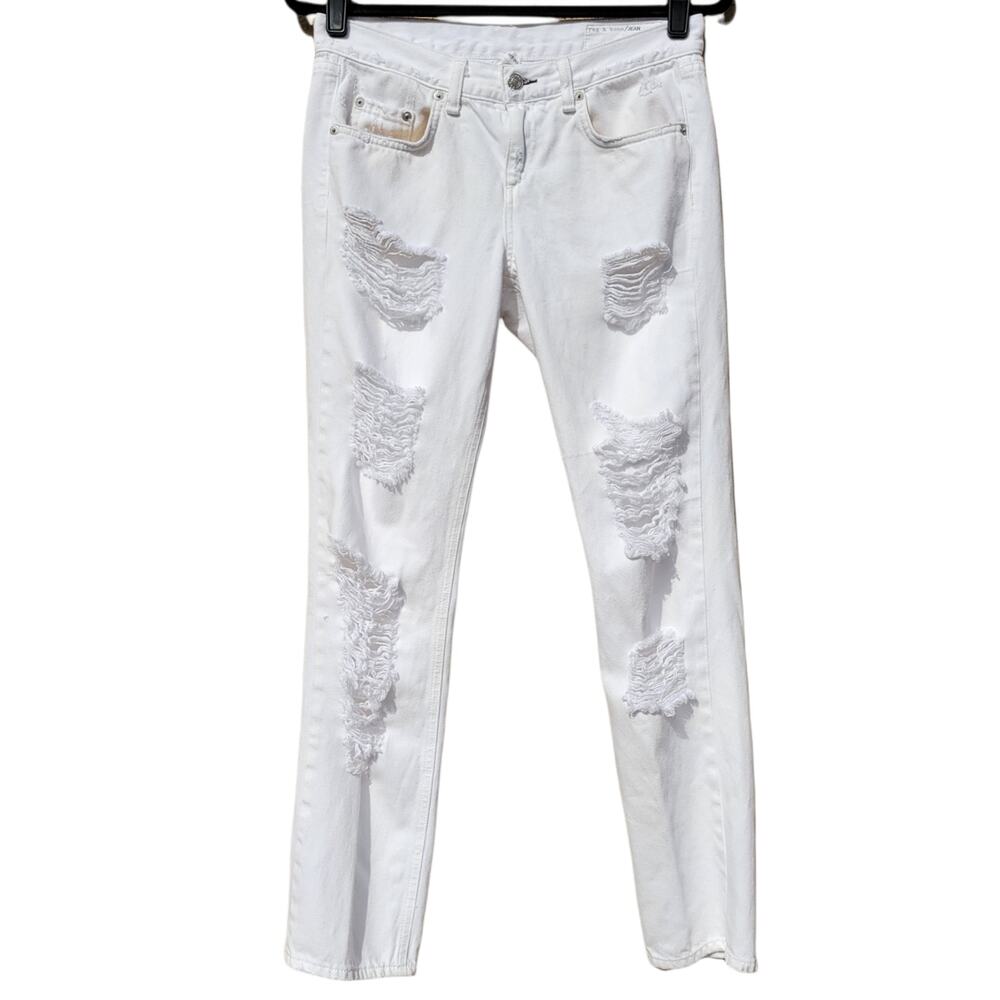 Rag & Bone Jeans Boyfriend Distressed Rebel Bright White Denim Pants Size 26